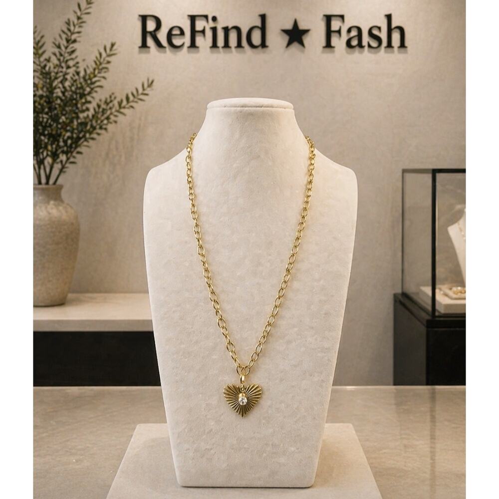 Stainless Steel Gold Heart Pendent Necklace New